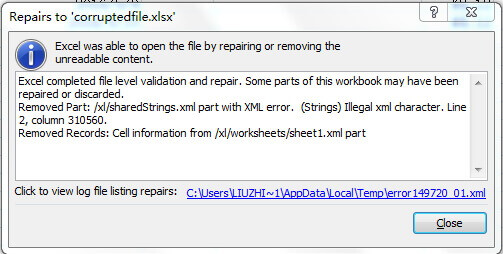 Fixation when Excel File can be repaired