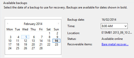 Choose the backup date and time