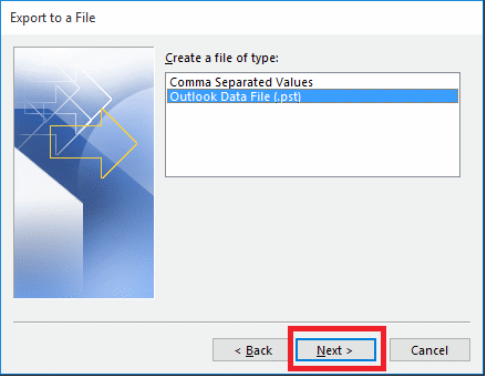 export pst in outlook 2010