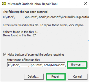 repair microsoft outlook 2016 on windows 10