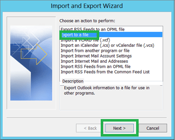 Select Export to a file option