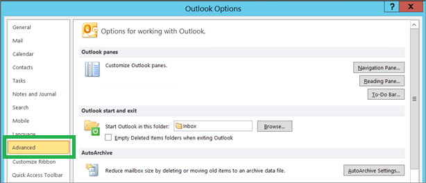 Outlook Options wizard will get opened