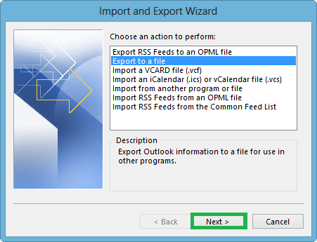 Select the option Export to a file from the list