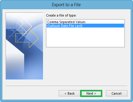 Choose Outlook Data File (.pst) option