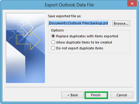 Select Outlook Data File (.pst) as the saving file format