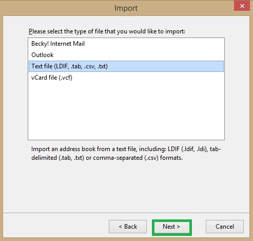 Select Text file option