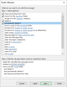 how to create rules in outlook 2016 that delete emails