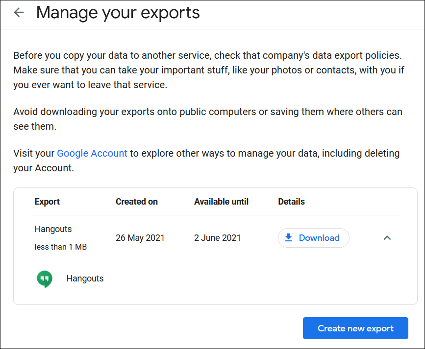 Create an export job for other applications