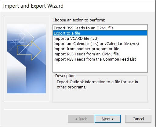 Click the ‘Export to a file’ option