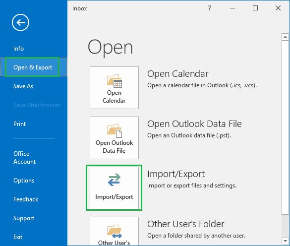Outlook application go to File