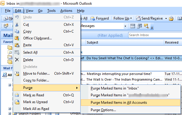 Option deletes all the folders and emails in the IMAP mail server