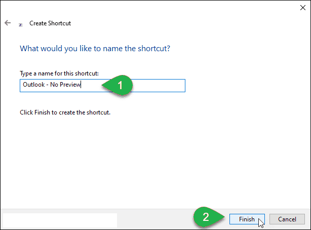 Enter the name of the Shortcut and then click on Finish