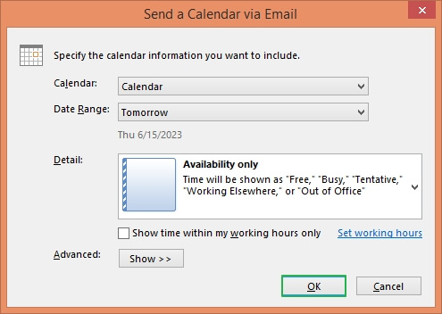 Specify the Calendar and Date Range details and click on OK