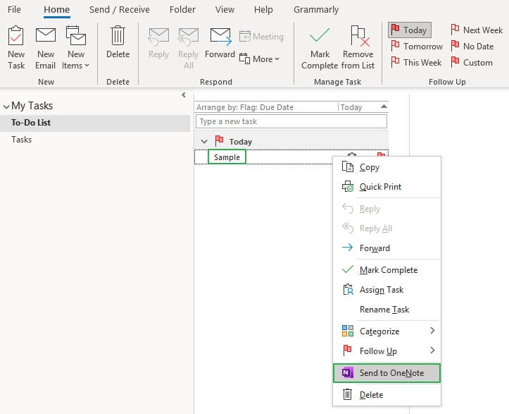Select OneNote from the options