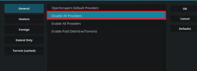 Disable all Providers on the pop-up menu