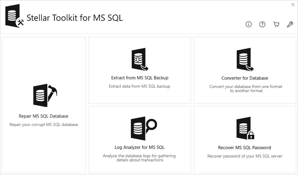 Home screen of Stellar SQL Toolkit